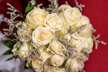 Bridal floral arrangement with soft white roses