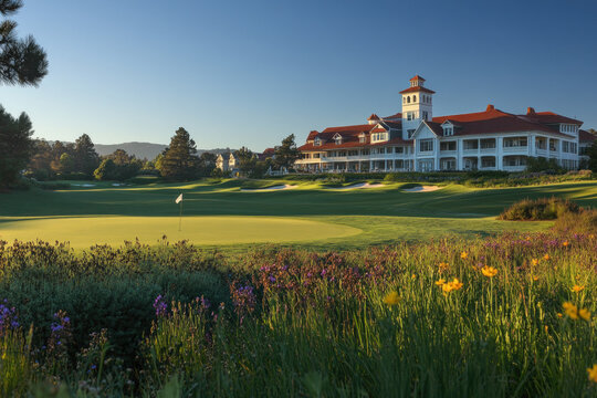 A breathtaking view of the Pinehurst golf course under a clear blue sky