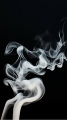 Fototapeta premium Swirling white smoke rising against a dark black background, creating abstract and ethereal patterns.