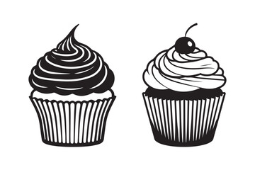 Hand-Drawn Cupcake Outline Clipart Collection