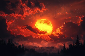 Full Moon Over Cloudy Forest