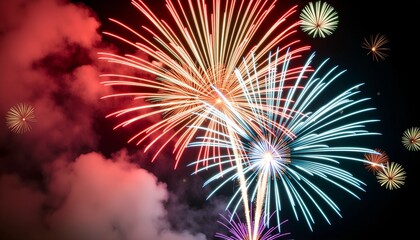 Obraz premium Firecracker explosion with red and blue sparks, dynamic celebration.