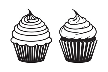 Hand-Drawn Cupcake Outline Clipart Collection
