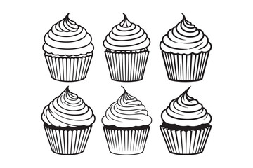 Hand-Drawn Cupcake Outline Clipart Collection