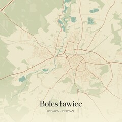 Vintage map of Boleslawiec, Poland.