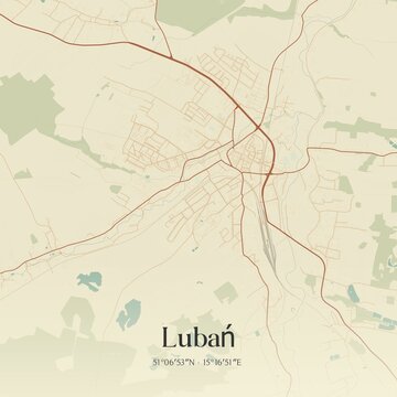 Fototapeta Vintage map of Luban, Poland.
