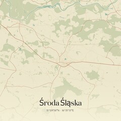 Vintage map of Sroda Slaska, Poland.