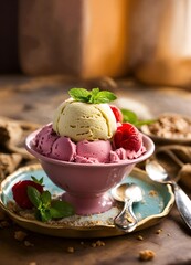vanilla ice cream with berries