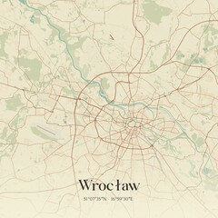 Vintage map of Wroclaw, Poland.