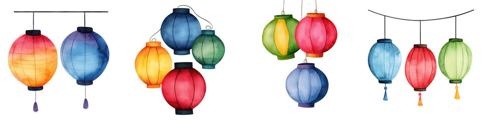 Obraz premium Colorful lanterns for festive celebrations, perfect for friendship day, isolated on transparent background.