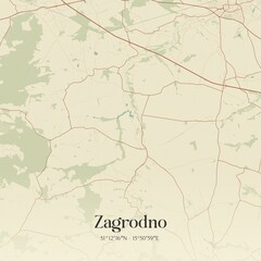 Naklejka premium Vintage map of Zagrodno, Poland.