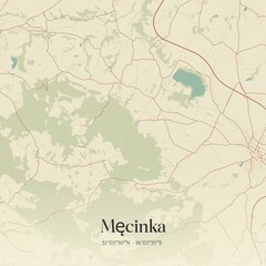 Fototapeta premium Vintage map of Mecinka, Poland.