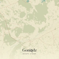 Vintage map of Goniadz, Poland.