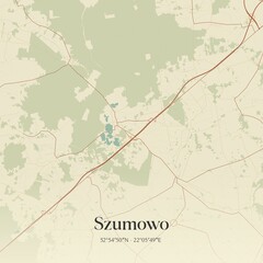 Vintage map of Szumowo, Poland.