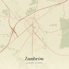 Vintage map of Zambrów, Poland.