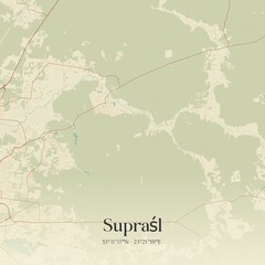 Vintage map of Suprasl, Poland.