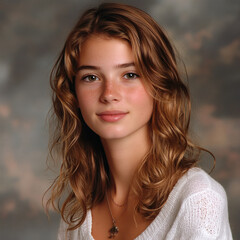 Fototapeta premium Yearbook photo of a young woman from the 2000s
