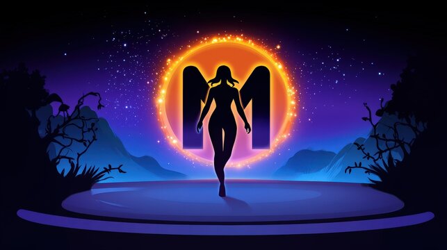 Ethereal Virgo Maiden Symbol Surrounded by Glowing Vines and Stars in a Cosmic Landscape 