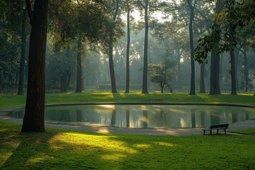 Obraz premium The serene beauty of Gadisagar Lake, surrounded by greenery