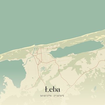 Fototapeta Vintage map of Leba, Poland.