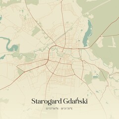 Vintage map of Starogard Gdanski, Poland.
