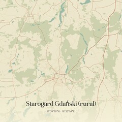 Vintage map of Starogard Gdanski (rural), Poland.