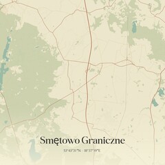 Vintage map of Smetowo Graniczne, Poland.