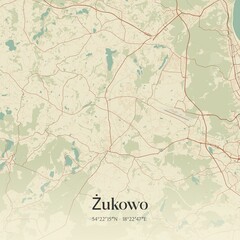 Vintage map of Zukowo, Poland.