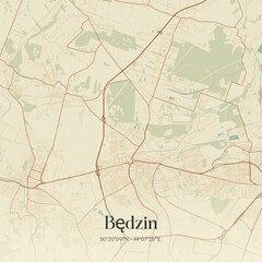 Vintage map of Bedzin, Poland.