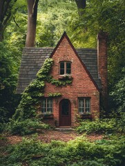 Fototapeta premium Small Red Brick House Woods