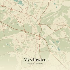 Fototapeta premium Vintage map of Myslowice, Poland.