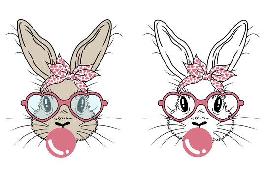 Cute funny bunny hand-drawn vector illustration