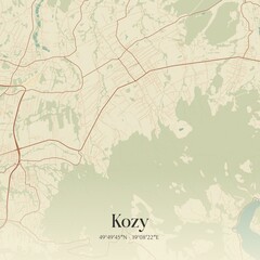 Vintage map of Kozy, Poland.