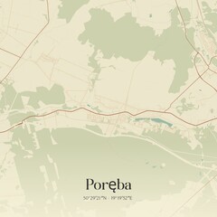 Vintage map of Poreba, Poland.