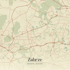 Vintage map of Zabrze, Poland.