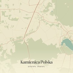 Vintage map of Kamienica Polska, Poland. © Rezona