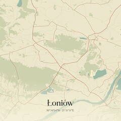 Vintage map of Loniów, Poland.
