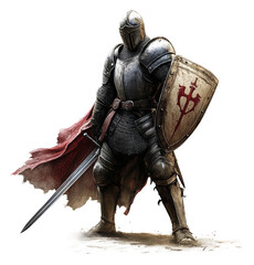 Knight preparing for battle medieval castle digital fantasy setting isolated on transparent background