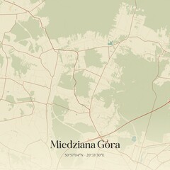 Vintage map of Miedziana Góra, Poland.