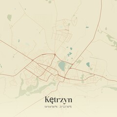 Vintage map of Ketrzyn, Poland.