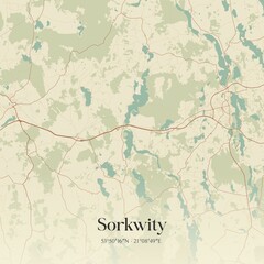 Vintage map of Sorkwity, Poland.