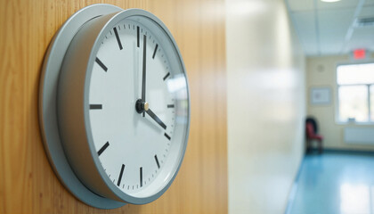 Close-up of school clock showing early morning time, reminder of registration