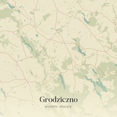 Vintage map of Grodziczno, Poland.