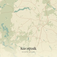 Vintage map of Kurzetnik, Poland.