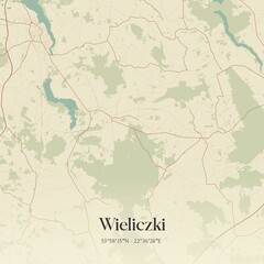 Obraz premium Vintage map of Wieliczki, Poland.