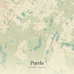 Vintage map of Purda, Poland.
