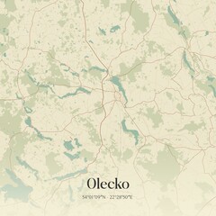Vintage map of Olecko, Poland.