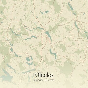Vintage map of Olecko, Poland.