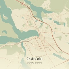 Fototapeta premium Vintage map of Ostróda, Poland.