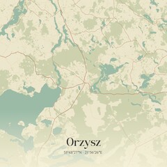 Vintage map of Orzysz, Poland.
